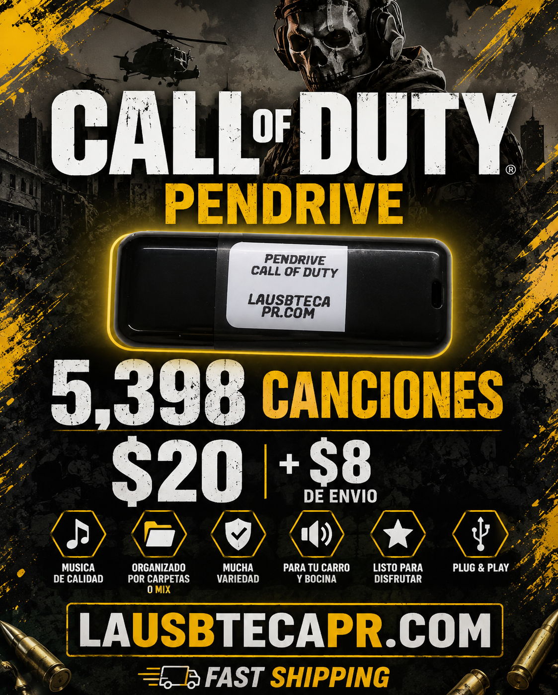 Pendrive "Call Of Duty" 5,398 Canciones (Mas detalles en la descripción)