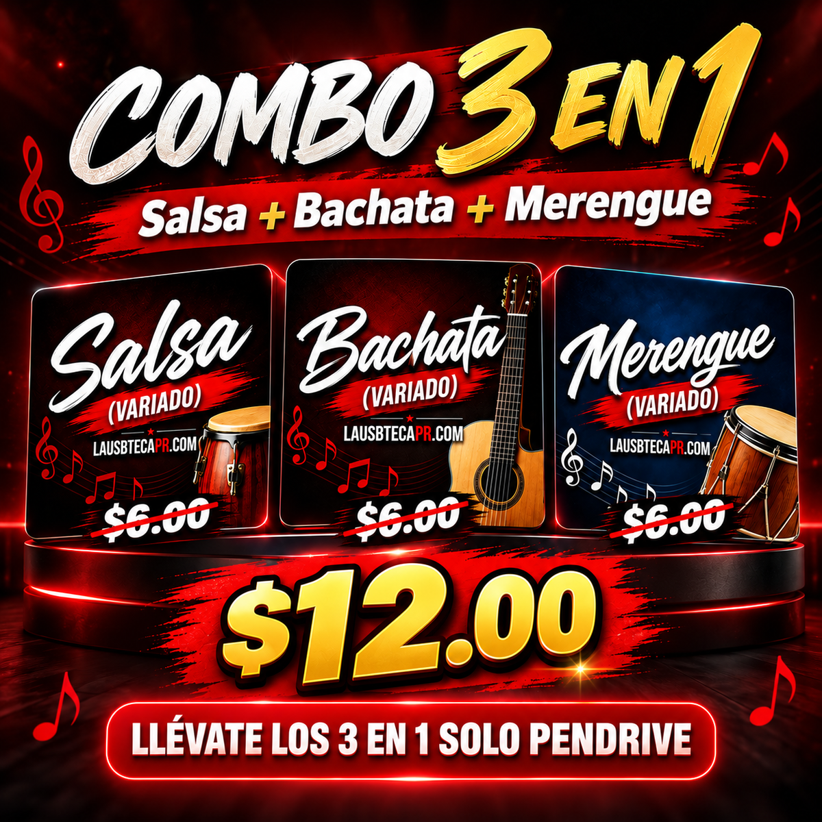 (Combo 3 en 1) Salsa / Bachata / Merengue (Exitos)