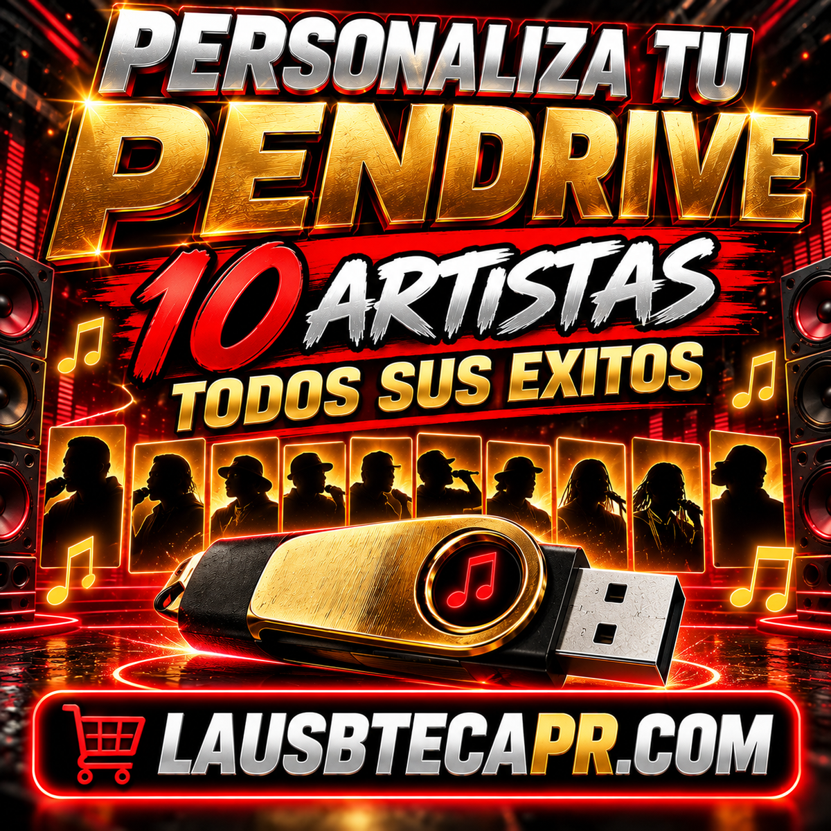Pendrive Personalizado (10 Artistas) con Todos Sus Éxitos Y Mejores Canciones