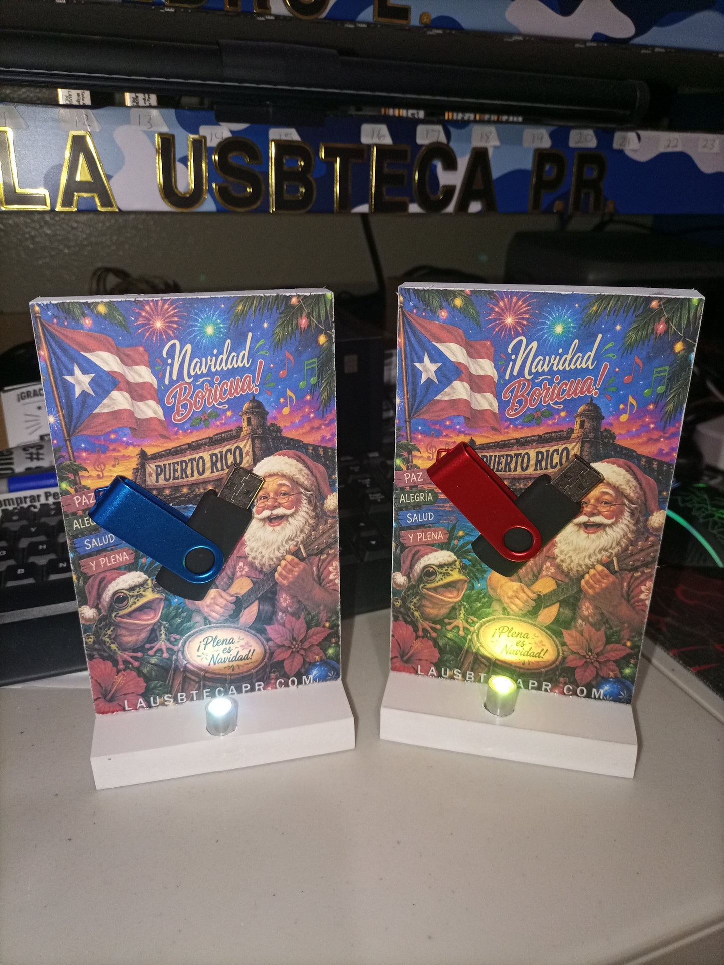 Display de Mesa Personalizado de Navidad + Luz Led Multicolor + Pendrive Con Música Removible