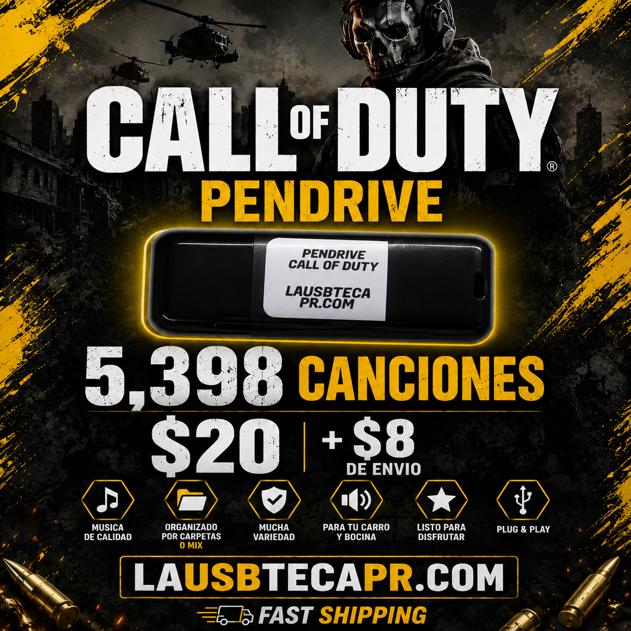 #16- Pendrive "Call Of Duty" 5,398 Canciones (Mas detalles en la descripción)
