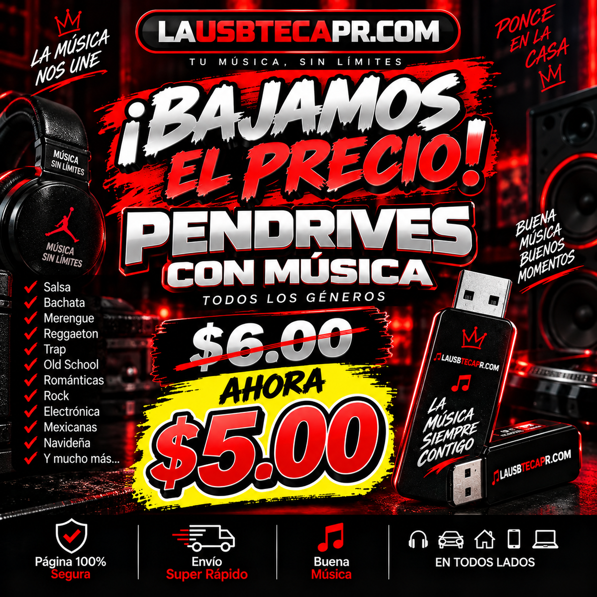 Pendrives con música ahora a $5.00 - LAUSBTECAPR.COM